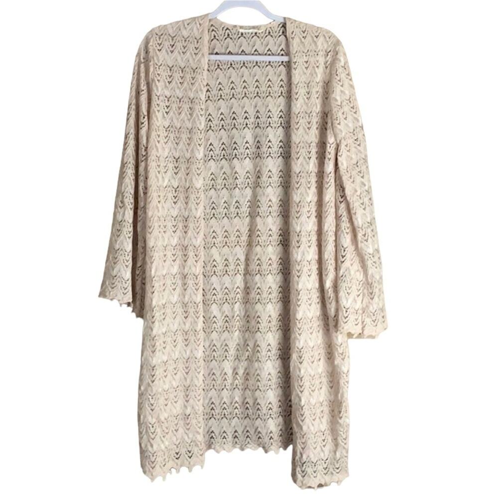 Audrey 3 + 1 Tan Lace Open Cardigan Duster Sweater Size Small